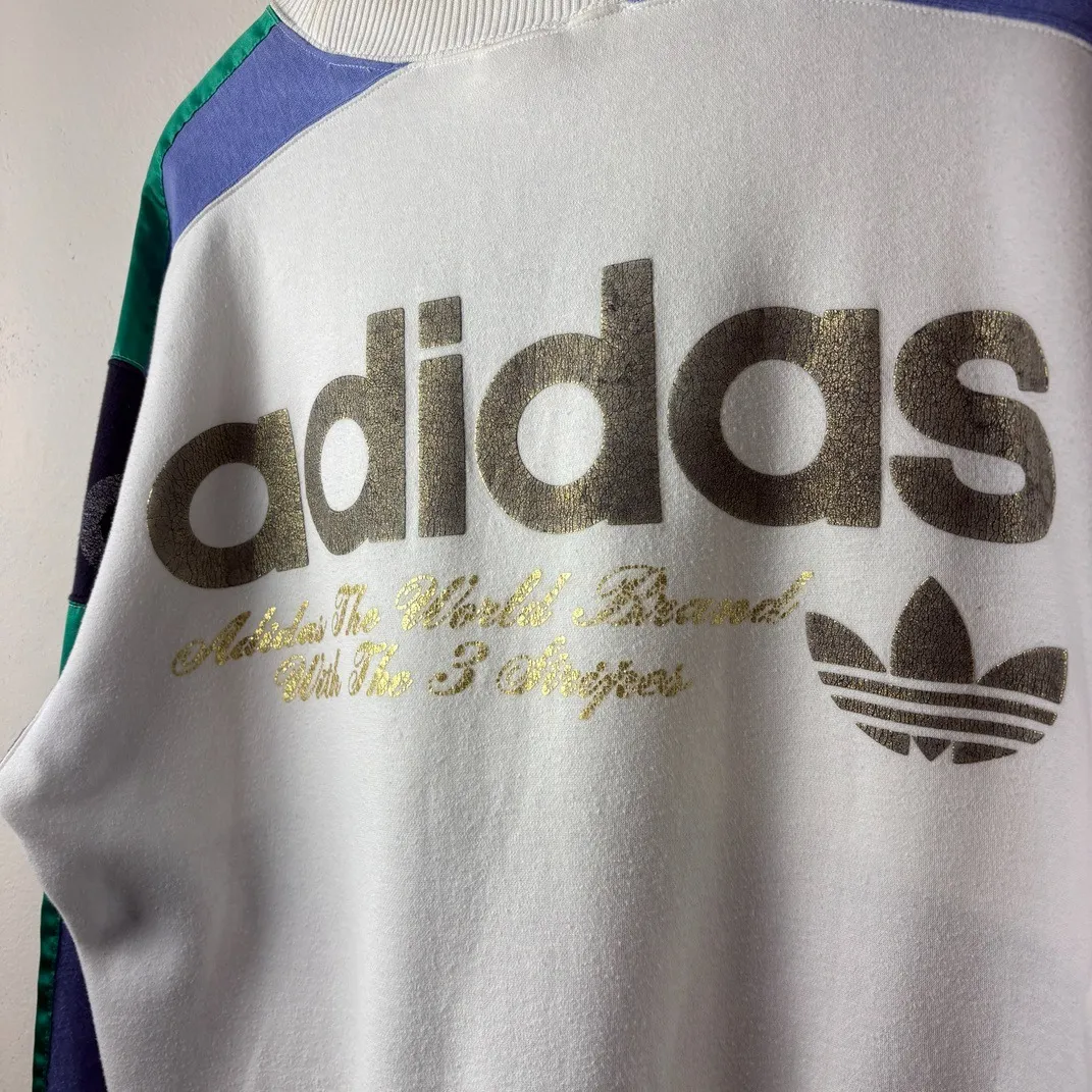 adidas Color Block Logo Sweatshirt Gold Print M-L