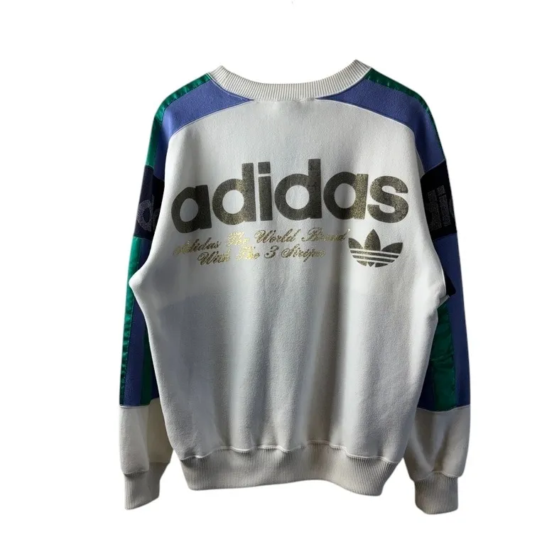 adidas Color Block Logo Sweatshirt Gold Print M-L