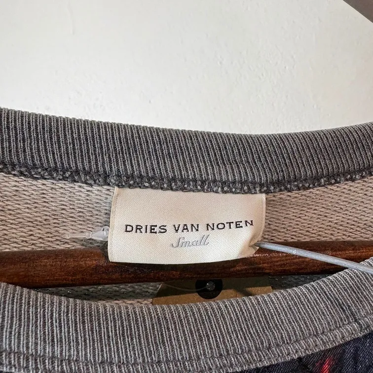 DRIES VAN NOTEN Quilted Floral Panel Sweatshirt Gray×Navy S