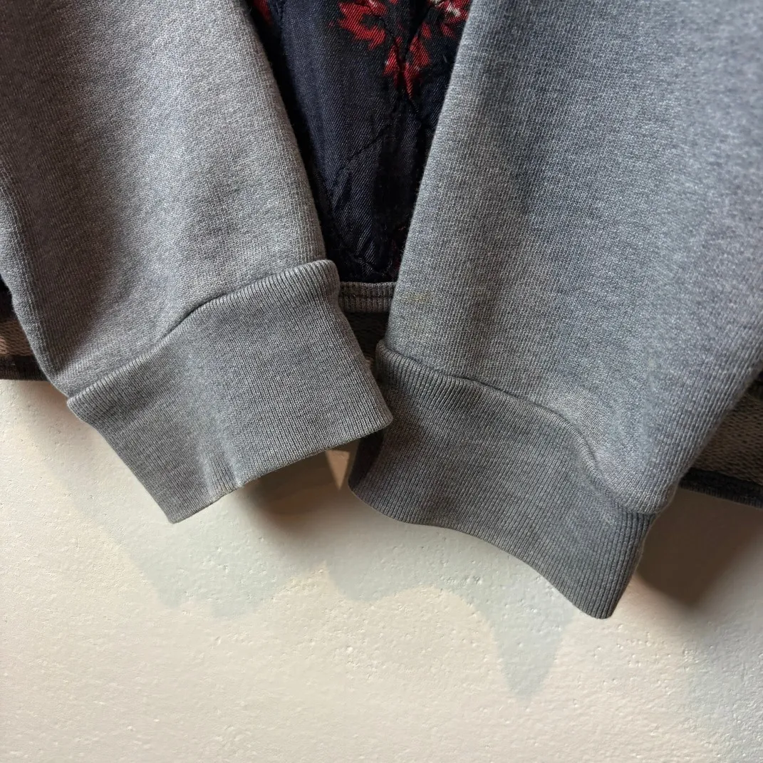 DRIES VAN NOTEN Quilted Floral Panel Sweatshirt Gray×Navy S