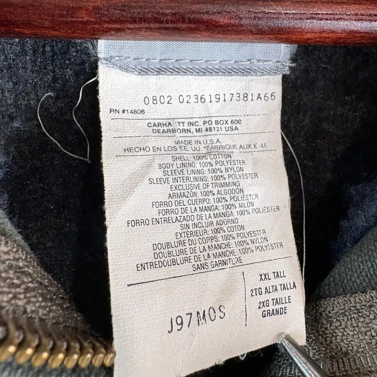 Carhartt Detroit Jacket J97MOS made in USA Rinker Materials XXL Tall