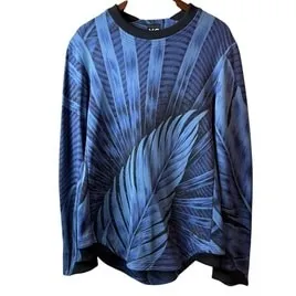 Y-3 All Over Botanical Print Sweatshirt Blue Graphic M